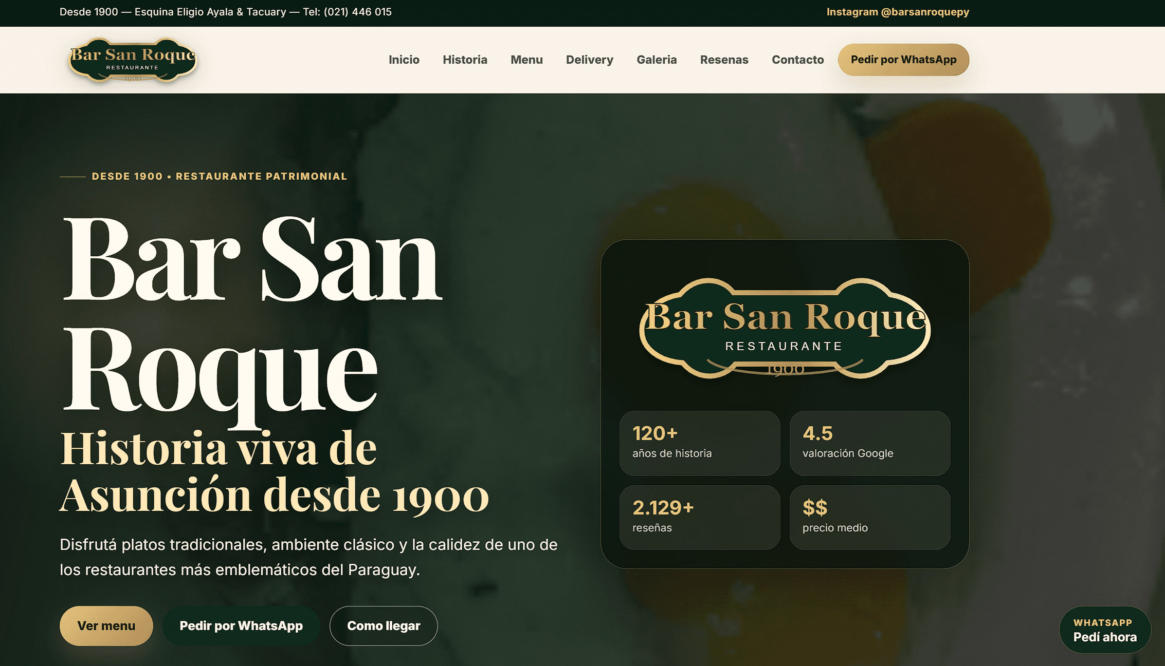 Screenshot of Bar San Roque, restaurant website